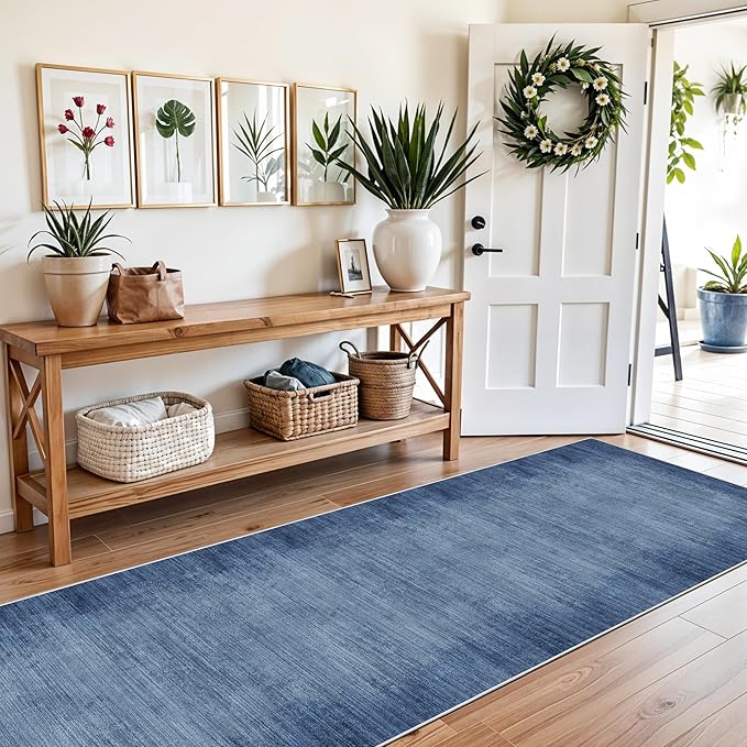 3x12 ft Non Skid Hallway Runner Rug - Kitchen Runner Rug with Rubber Backing Low Pile Thin Carpet Runners for Kitchen Entryway Bathroom,Modern Abstract Neutral（Navy Blue,3x12）