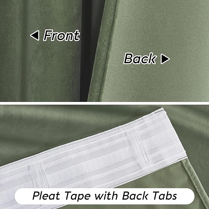 RYB HOME Sage Green Velvet Curtains with Hook Tape, Thermal Insulated Privacy Protect Decorative Drapes for Home Theater, W 42 x L 84 inches, 2 Panels Set