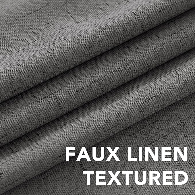 H.VERSAILTEX Linen Blackout Curtains Durable Thick Textured Linen Look 100% Blackout Patio Door Curtain Anti Rust Grommet Extra Wide Sliding Door Curtain Panel, W100 x L84 inch - Grey