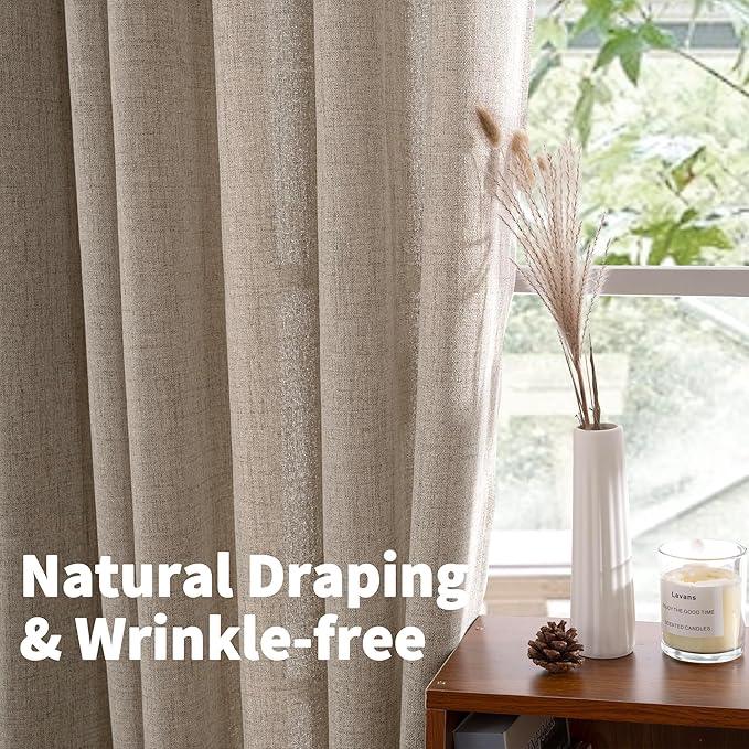 YoungsTex Dark Oatmeal Linen Curtains 54 Inch Length for Kitchen, Bronze Grommet Light FilteringTextured Window Drapes Privacy for Bedroom Living Room Decorative Burlap Rustic, 52 x 54 Inch, 2 Panels