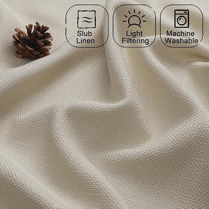 Chyhomenyc 2 Panels Kitchen Curtains 36 Inch Length, Faux Linen Textured Small Cafe Curtains, Light Filtering Short Window Curtains for Bathroom Basement, Each 30x36 inch, Moon Beige