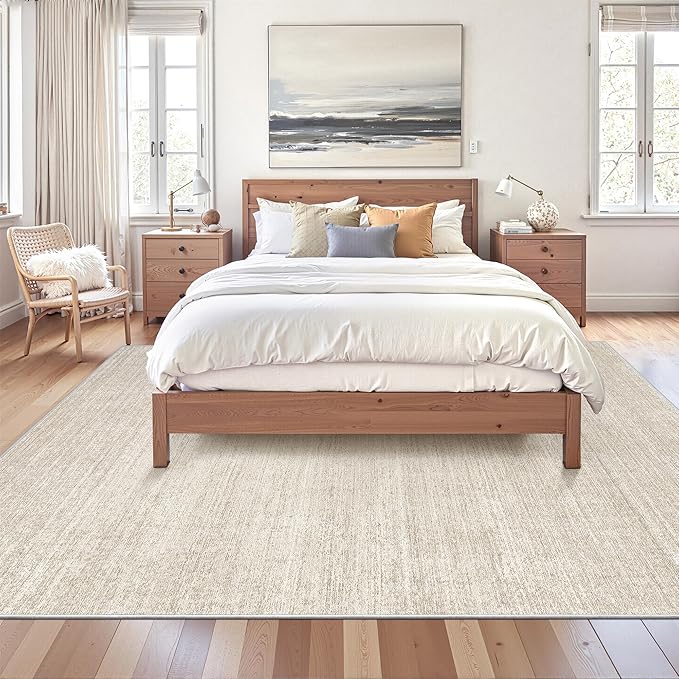 Art&Tuft Washable Rugs 5x7, Low Pile Area Rugs for Living Room - Non Slip and Stain Resistant Soft Thin 5x7 Rug for Bedroom, Dining Room, Kitchen, Office, Beige