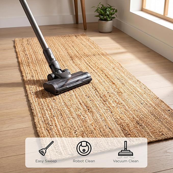 Jute Braided Runner Rug, Natural - 2x6 Feet, Farmhouse Hand Woven Coastal Runners for Hallways, Kitchen, Bedroom, Entry Door | Neutral Boho Beige Floor Carpet for Nursery, Balcony - 24x72 Inches