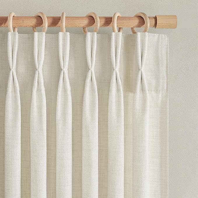 Pinch Pleated Linen Curtains 84 Inch Length 2 Panels Set for Living Room, Rustic Farmhouse Cream Beige Viral Sheer Bedroom Curtain Light Filtering Privacy Thick Drapes 7 FT Long Windows Burg Back Tab