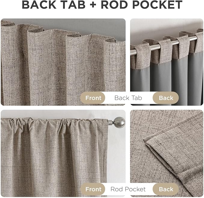 Joydeco 100% Blackout Curtains for Bedroom - Natural Linen Curtains, Thermal Insulated Linen Light Blocking Drapes, Rod Pocket & Back Tabs (Linen, 52" W x 90" L (Pack of 2))