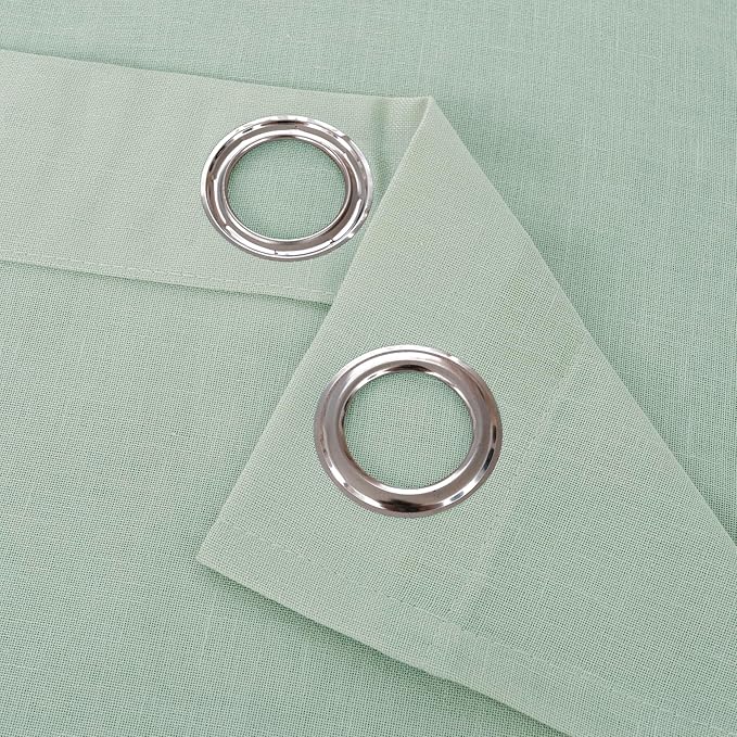 YoungsTex Mint Green Linen Semi Sheer Curtains 84 Inches Length for Living Room Spring Decor - Sage Light Filtering Drapes with Grommet Boho for Bedroom Dining Lightweight, 2 Panels, 52 X 84 Inch