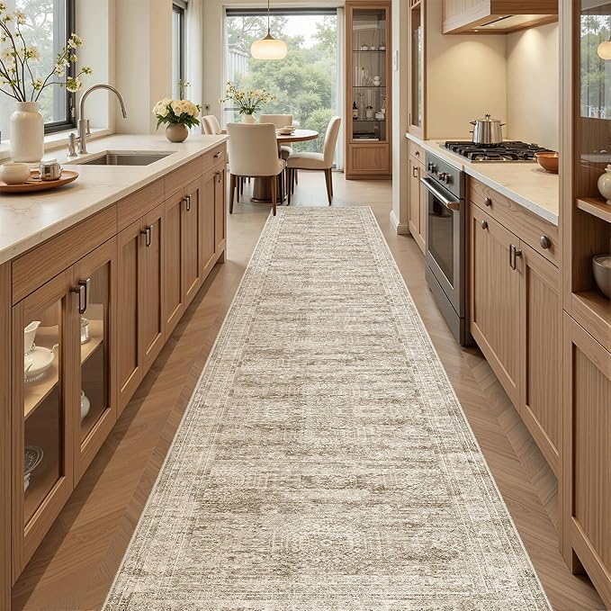 Soalmost Runner Rug 2'x10' Washable Non-Slip Runner Rugs for Kitchen Bathroom Laundry Room Brown Vintage Floor Carpet Runners for Hallway Entryway