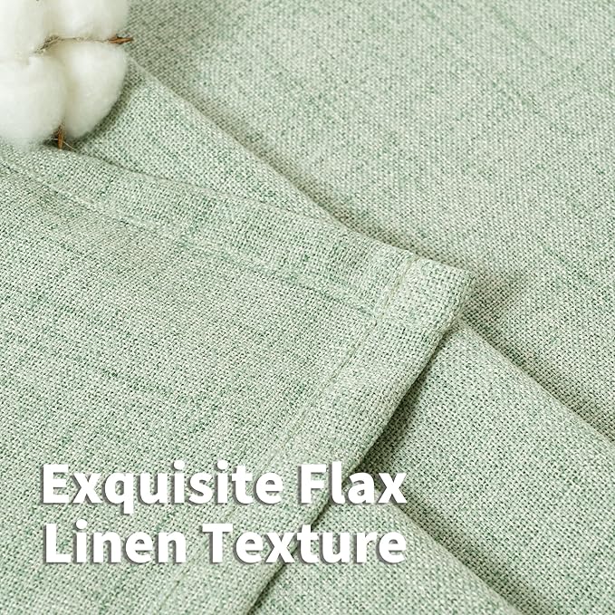 YoungsTex Sage Green Linen Curtains 80 Inches Long for Living Room, Bronze Grommet Textured Semi Sheer Drapes Privacy Light Filtering Window Treatments for Bedroom Dining, 52 x 80 Inch, 2 Panels