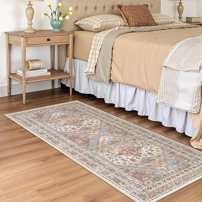Runner Rug 2x6, Ultra-Thin Entryway Rug Non Slip Washable Rugs for Laundry Room, Runners for Hallways, Vintage Soft Rugs for Living Room, Kitchen, Bedroom(Orange,2'x6')
