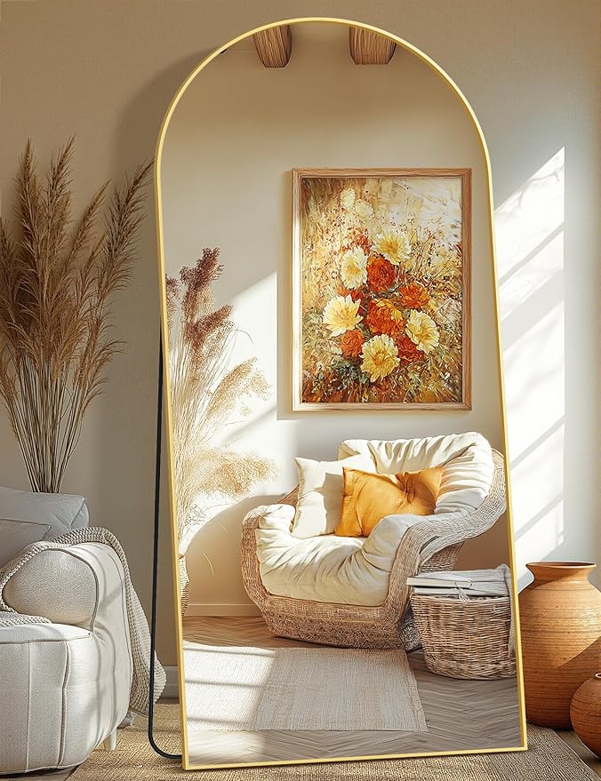 TRAHOME Full Length Arched Mirror, 75"x35" Standing Floor Full Body Mirror for Wall with Aluminum Alloy Frame for Bedroom, Living Room, Dressing Room(Gold)