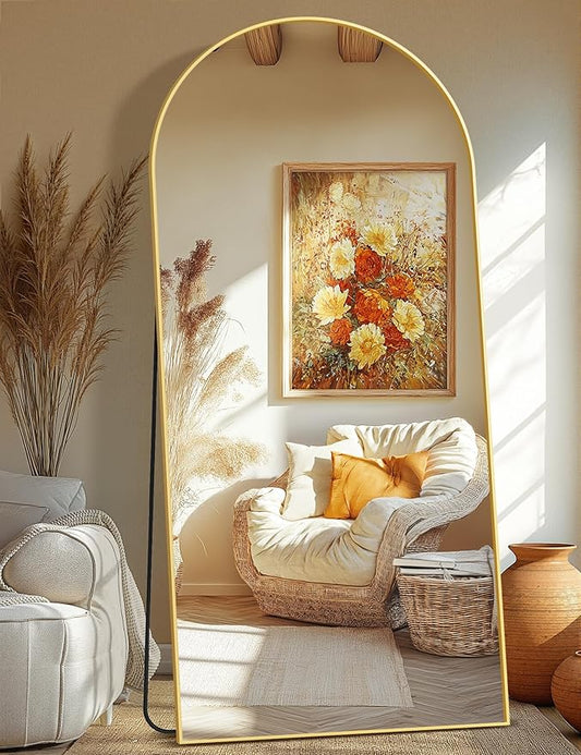 TRAHOME Full Length Arched Mirror, 75"x35" Standing Floor Full Body Mirror for Wall with Aluminum Alloy Frame for Bedroom, Living Room, Dressing Room(Gold)