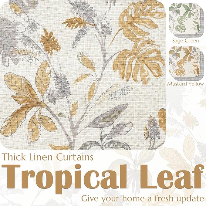 jinchan Linen Valance Double Layer Kitchen Window Curtain Yellow Leaf on Beige Valance for Living Room Cafe Farmhouse Light Filtering Rustic French Country Curtain 18 Inch Rod Pocket 1 Panel
