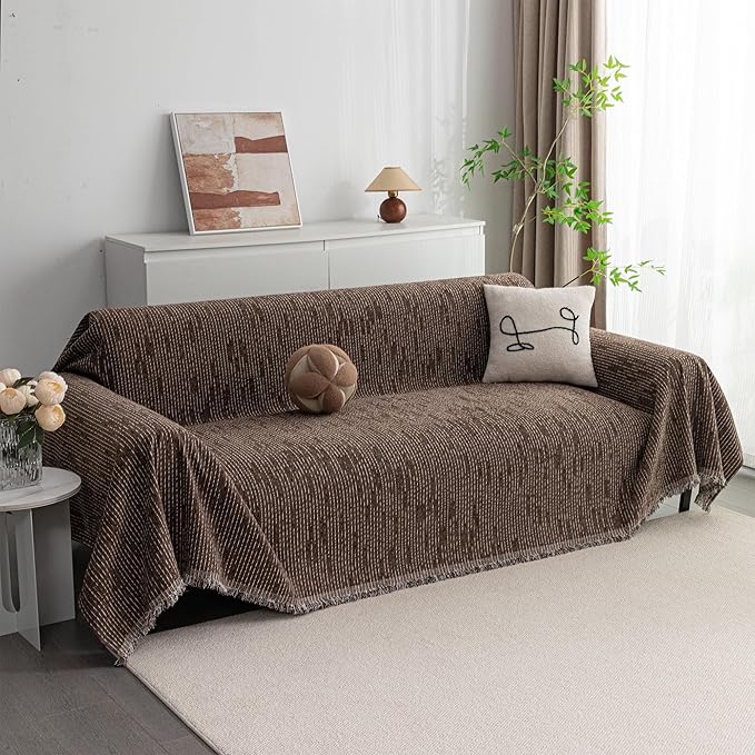 MYSKY HOME Couch Covers for 3 Cushion Couch Sofa, Sectional Couch Cover L Shape Chenille Couch Cushion Covers for Pets, Furniture Protector Cover for Dogs, Kids, 91"X150", Deep Chocolate