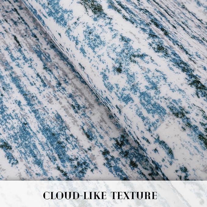 Lansny Modern Abstract Runner Rug 2.6x16, Grey Blue White Washable Long Kitchen Runner Non-Slip Soft Hallway Rug Runner Thin Print Faux Wool Carpet for Entryway Bedroom Laundry Room Indoor Home Decor