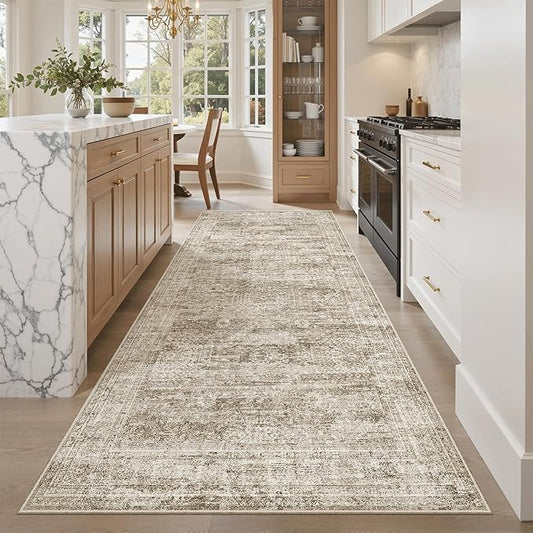 Soalmost Hallway Runner Rug 4x8 Wide: Washable Thin Runners for Hallways Entry, Non Slip Soft Vintage Kitchen Area Rugs for Living Room Bedroom Dining Room Foyer (Brown, 4x8)