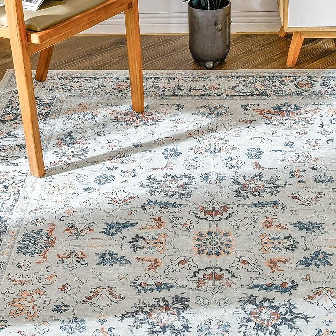 jinchan Runner Rug 2x6 - Hallway Rug Kitchen Washable Runner Vintage Floral Boho Lightweight Thin Non-Slip Retro Distressed Carpet for Entryway Bathroom Bedroom Laundry Room Grey Multi