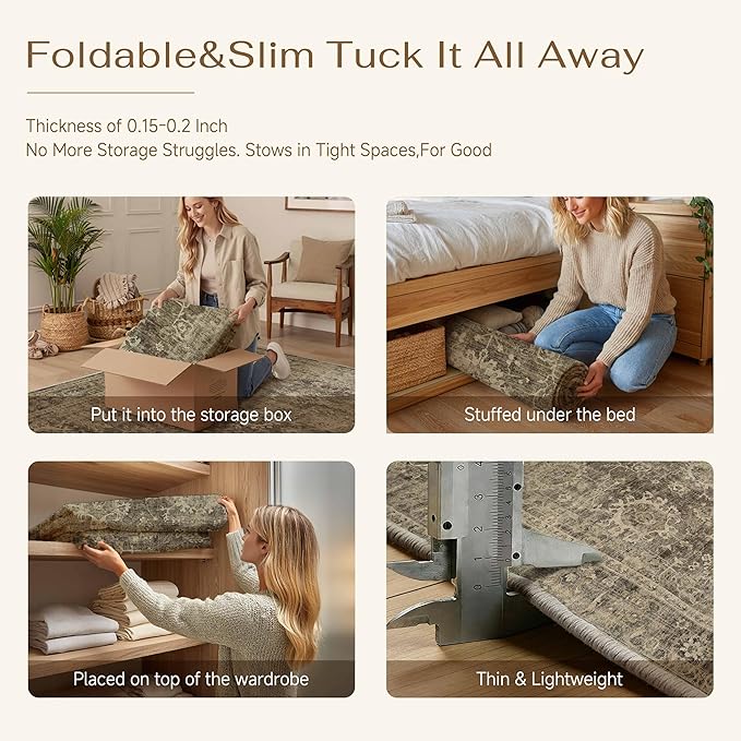 3x4 Washable Area Rug for Entryway Brown Vintage Non-Slip Low Pile Distressed Rustic Carpet Door Mat Soft Small Door Mat Small Throw Rug for Entrance