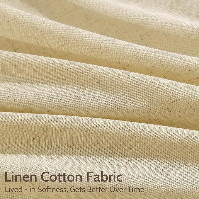 Nanspring Cream Yellow Curtains 96 Inch Length 2 Panels Set for Living Room Linen Light Filtering Modern Farmhouse Curtain Back Tab and Rod Pocket Privacy Sheer Drapes for Bedroom Office 52x96