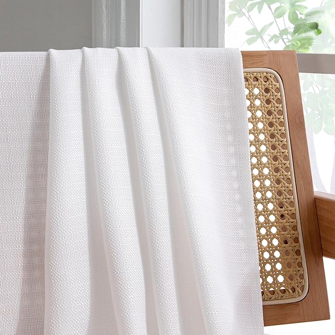 Chyhomenyc White Curtains 96 Inch Length 2 Panels, Faux Linen Textured Semi Sheer Airy Light Filtering Soft Privacy Farmhouse Curtain Drapes for Living Room Bedroom, 40Wx96L Inch, Set of 2