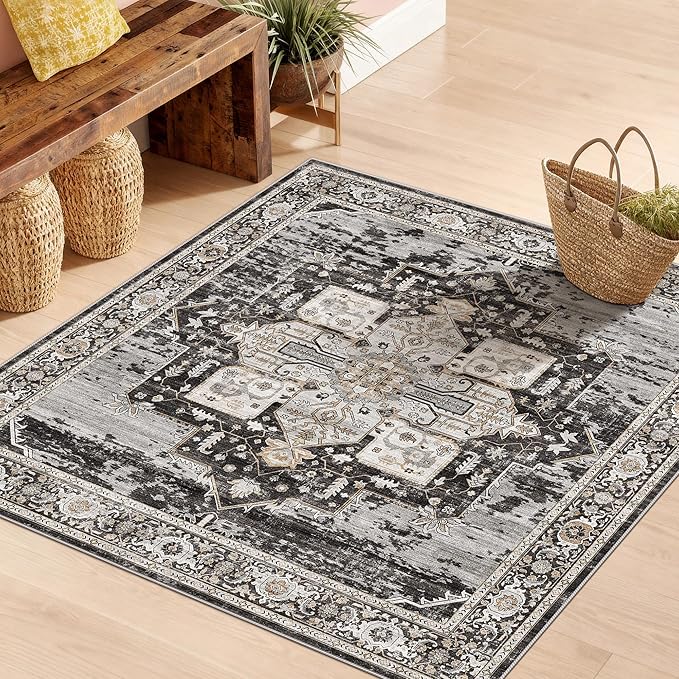 RUUGME Washable 3x3 Square Rug - 3x3 Throw Rugs for Living Room Stain Resistant Carpet Ultra Soft Rugs for Married Woman in Bedroom Kitchen with Non Slip Backing Home Decor 3x3 Black