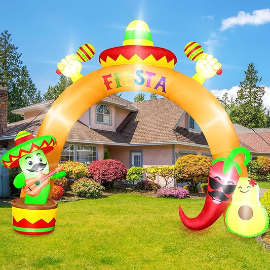 12 FT Cinco De Mayo Inflatables, Giant Blow Up Mexican Fiesta Arch with Inflatable Cactus Peppers Avocado Decor, Lighted Mexican Holiday Inflatables Decorations for Cinco De Mayo Fiesta Party Archway