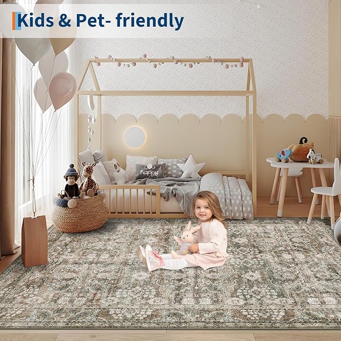 GarveeHome Runner Rug 2x6 Washable Vintage Floral Bathroom Rugs, Non Slip Low Pile Oriental Accent Carpet, Foldable Retro Runners for Hallways, Entryway, Laundry, Kitchen, Camel