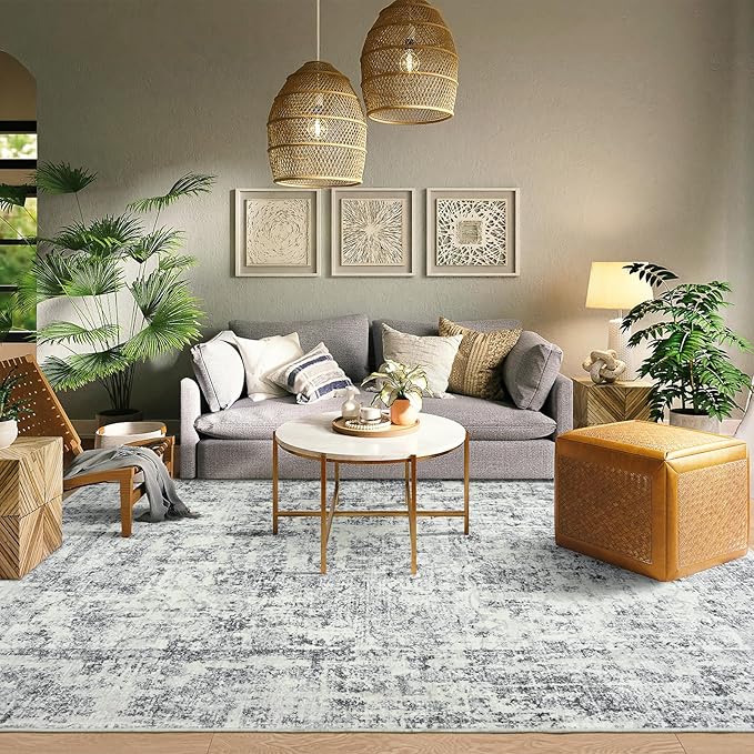 HOMORE Living Room Rug 5x7 Grey Rug for Bedroom Washable Area Rugs for Dining Room Non Slip Rugs for Kids Nursery Room Abstract Carpet for Farmhouse,Dorm,Classroom,Apartment