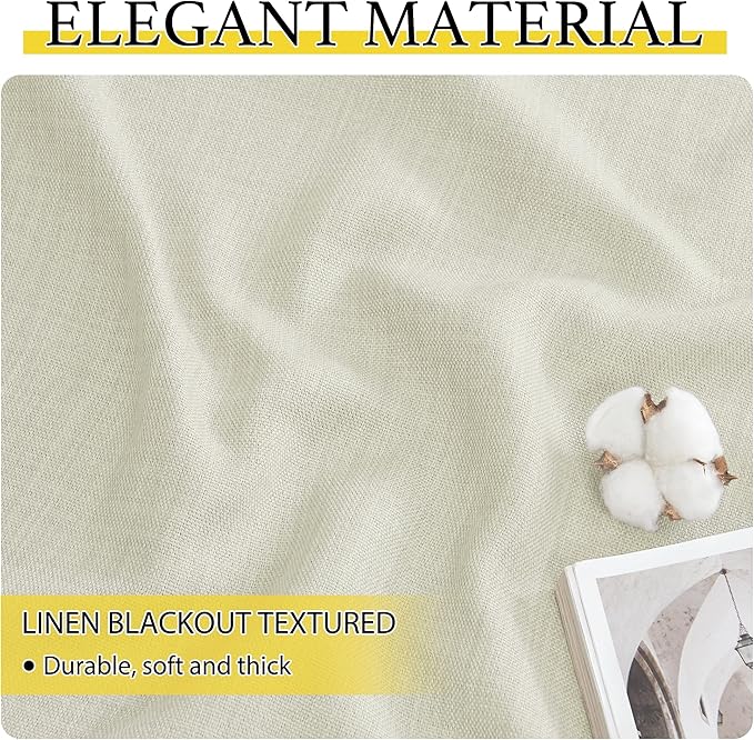 NICETOWN 36 inches Long Curtains for Short Window, Farmhouse Faux Linen Kitchen Valances for Cabinet, Small Tiers for Bathroom Window Covering, 2 Panels, 34" W x 36" L, Natural
