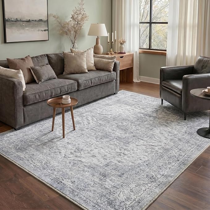 GENIMO Runner Rug for Hallways Machine Washable, 2x10 Non Slip Boho Vintage Lightweight Washable Runners, Thin Floor Rugs for Entryway Hallway Bathroom Laundry Room Corridor, Grey