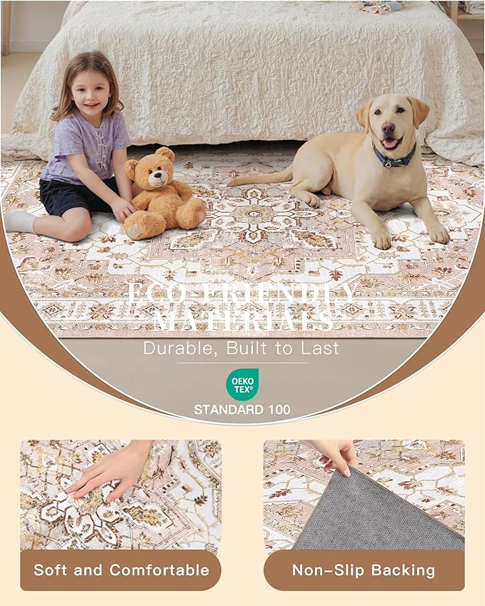Madane Runner Rugs for Hallway 2x10 Long Washable Non-Slip Hallway Runner Rug Low-Pile Stair Kitchen Runner Soft Throw Carpet for Entrance Living Dining Laundry Room (Pink, 2 x 10)