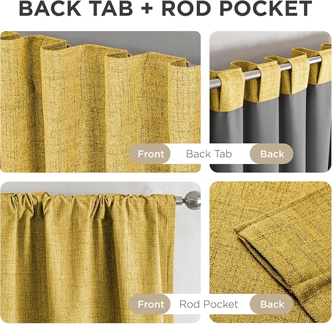 Joydeco Blackout Curtains for Bedroom - 120 Inch Long 100% Light Blocking 2 Panels Set Yellow Drapes, Thermal Insulated Room Darkening Curtains, Linen Textured for Living Room, Rod Pocket & Back Tabs