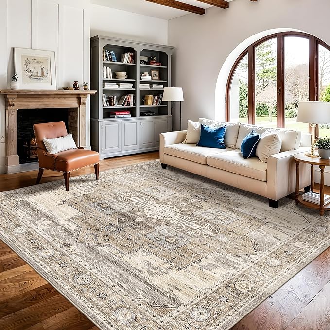 RUUGME Washable 8x8 Square Rug - Large Rugs for Living Room Low Pile Carpet Soft Rugs for Married Woman in Bedroom Kitchen Dining Room with Non Slip Backing Home Decor Floor 8x8 Beige