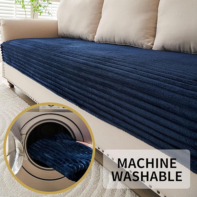 HAOMAIJIA Waterproof Couch Cover for Dogs Washable,Faux Fur Pet Couch Covers for Sofa,Soft Dog Bed Cover Non-Slip Couch Covers for 3 Cushion Couch Sofa Pet Friendly (Navy Blue, 35" x 47" 1 Pack)