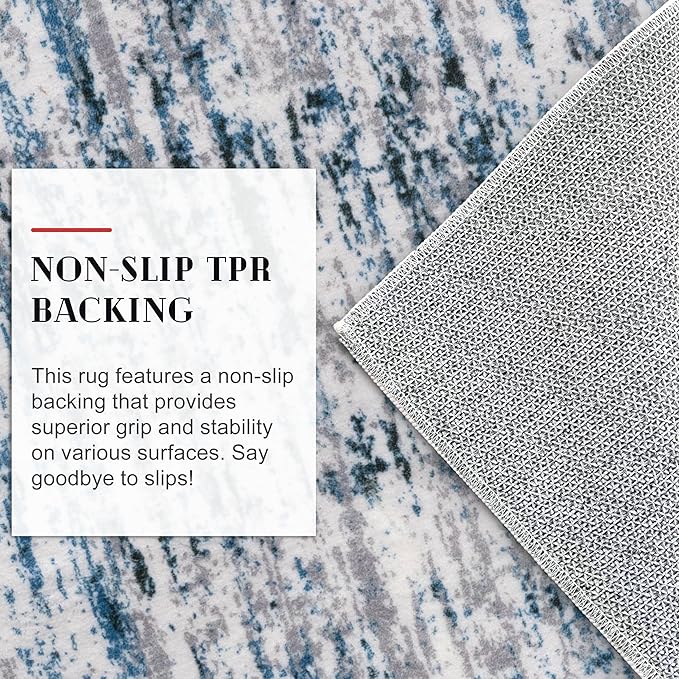 Lansny Modern Abstract Small Area Rug Indoor 3x5 Washable Rug Non-Slip Soft Entryway Rug Grey Blue White Kitchen Mats Thin Print Faux Wool Floor Carpet Throw Rugs for Entrance Bedroom Home Decor