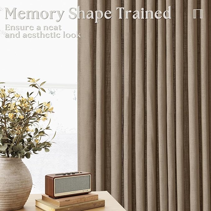 Light Brown Linen Curtains 92 Inches Long for Living Room Pinch Pleated Drape with Hooks Rings for Track System Light Filtering Farmhouse 92 Inch Curtain for Bedroom Sliding Patio Door 2 Panels