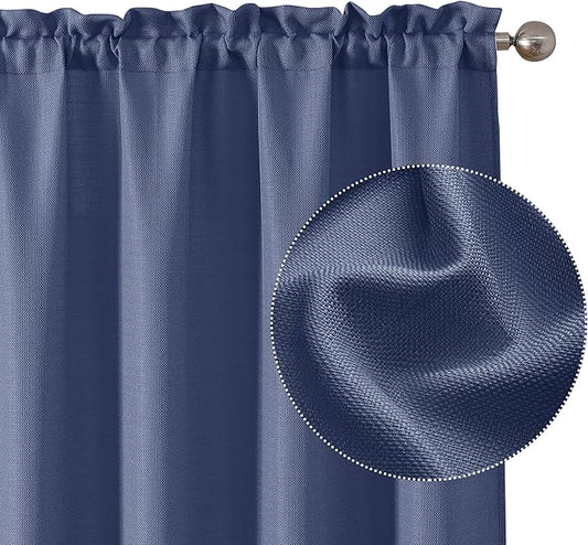 Chyhomenyc Blue Curtains 90 Inch Length 2 Panels Set, Faux Linen Textured Semi Sheer Light Filtering Soft Airy Privacy Farmhouse Curtain Drapes for Living Room Bedroom, 40 Wx90 L Inches