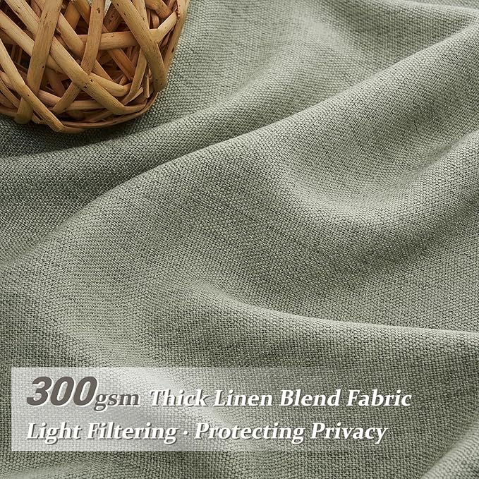 Sage Green Pinch Pleated Sheer Curtains 84 Inches Long for Living Room 2 Panels Set, Rustic Country Thick Linen Blend Light Filtering Window Drapes 40"W x 84"L with Back Tab Bedroom Viral Curtain 7 FT