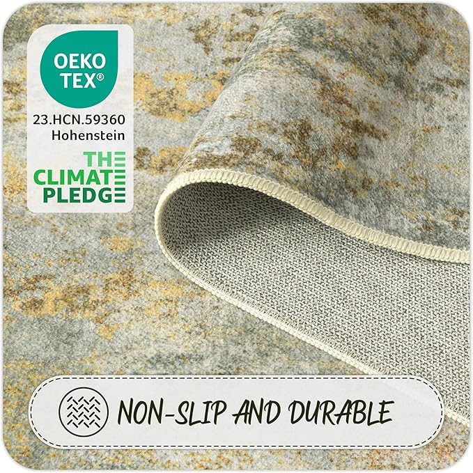 Green Round Rugs 6ft Washable Circle Area Rug for Entryway Kitchen, Non Slip Soft Low Pile Stain Resistant, Boho Circular Carpet for Living Room Bedroom Dorm Dining Room Table, Sage Green