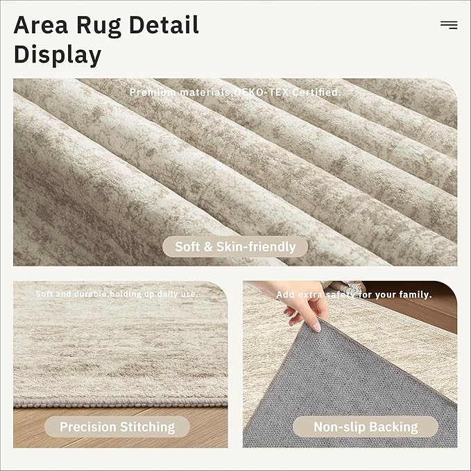 Soalmost Runner Rug 2'6" x 14' Washable Non-Slip Runner Rugs for Kitchen Bathroom Laundry Room Vintage Ultra Thin Runners for Hallway Entryway Beige