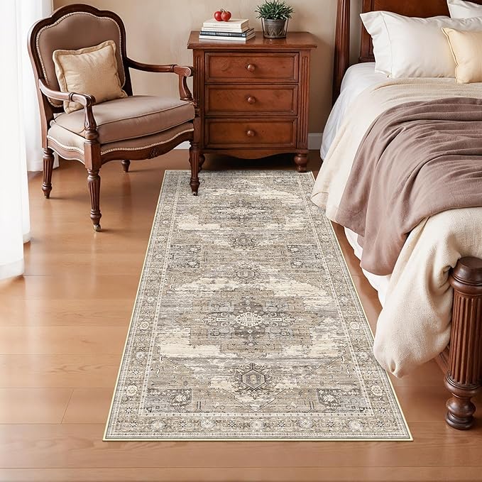 RUUGME Washable 3X6 Runner Rug - Soft Ultra Thin Easy to Clean Runner for Housewife Aged 35-44 - Perfect for Entryway/Hallway/Kitchen/Balcony Vintage Boho Rug 3x6 Beige