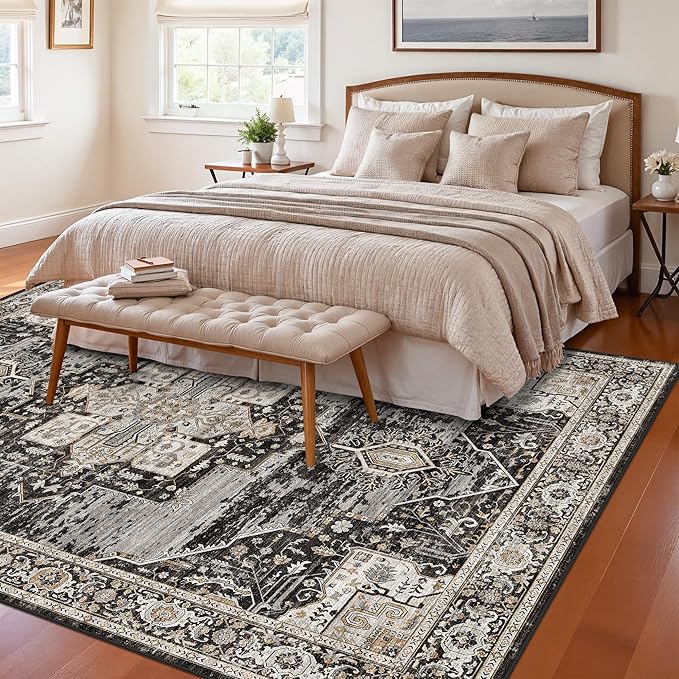 RUUGME 5x8 Rugs Boho - Area Rug for Living Room/Bedroom/Dining Room - Washable Soft Stain Resistant -Ideal Size for Placing Under Queen-Size Bed Sofas-Perfect for Apartments & Small Spaces 5x8 Black