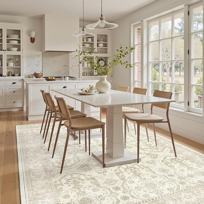 Soalmost Area Rug 6x9, Washable Rugs, Stain Resistant Gray Area Rugs for Living Room Bedroom Dining Room, Vintage Farmhouse Rug Beige