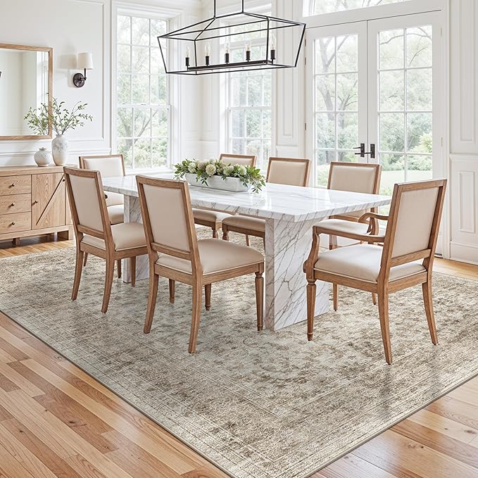 Washable Rugs 7x9 Area Rugs for Living Room - Oriental Rugs Non Slip&Non-Shedding Vintage Carpets Ultra-Soft Stain Resistant Print Rug Indoor for Home Office Decor 7x9 Beige Brown