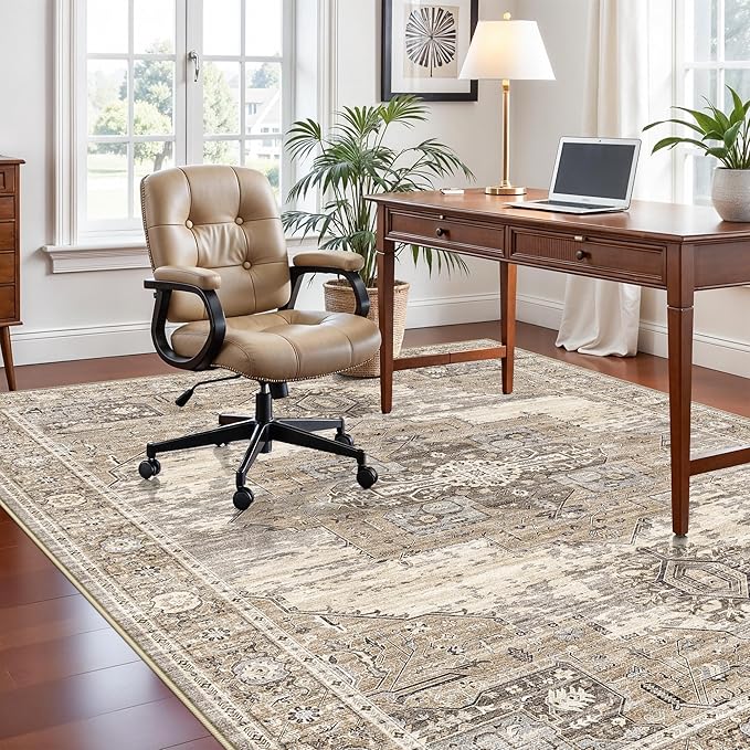 RUUGME 7x10 Rugs for Living Room: Boho Washable Area Rugs with Non Slip Backing Stain Resistant Carpet for Dining Room Bedroom Ultra Thin Soft Decoration Mat for Study Room Office 7x10 Beige