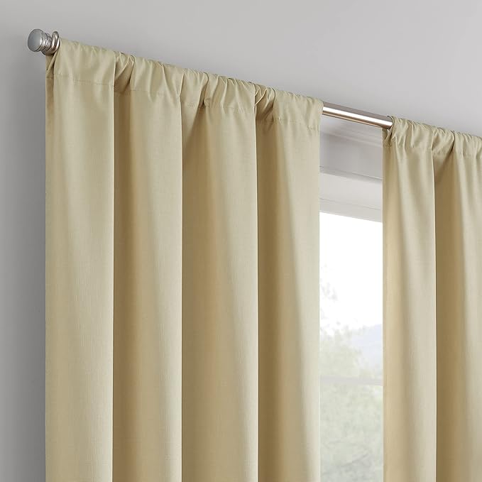 Eclipse Kendall Modern Blackout Thermal Rod Pocket Window Curtain for Bedroom or Living Room (1 Panel), 42 x 95, Cafe (Pack of 2)