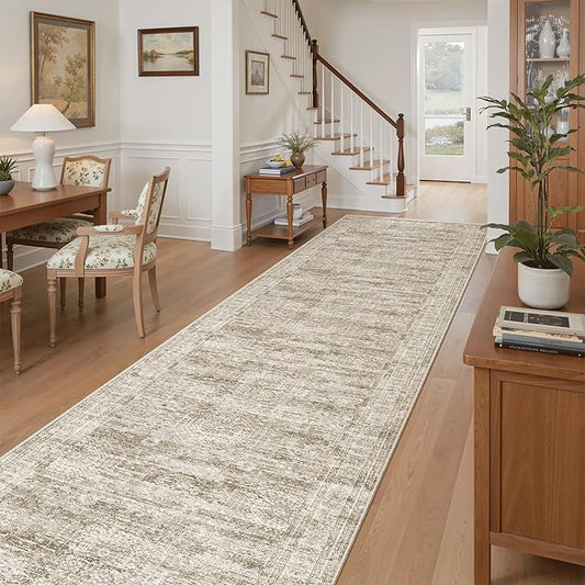 Soalmost Runner Rug 3x12 Washable Non-Slip Hallway Runner Rugs for Kitchen Bathroom Laundry Room Brown Vintage Floor Carpet Runners for Hallways Entryway