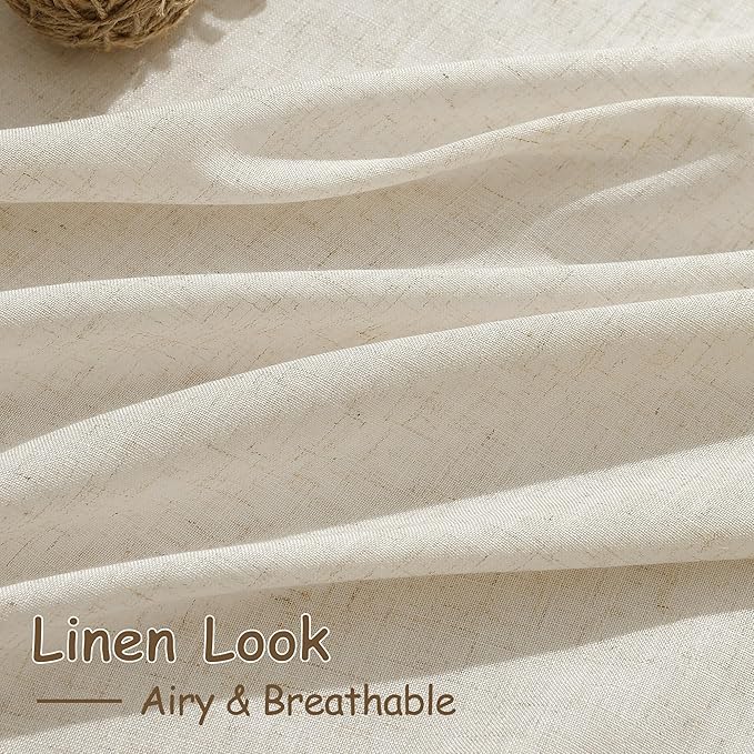 Nanspring 102 Inch Long Curtains for Living Room Birch Beige Linen Light Filtering Semi Sheer Curtain Back Tab Modern Farmhouse Decor Floor to Ceiling Coastal Drapes for Bedroom 52x102, 2 Panels