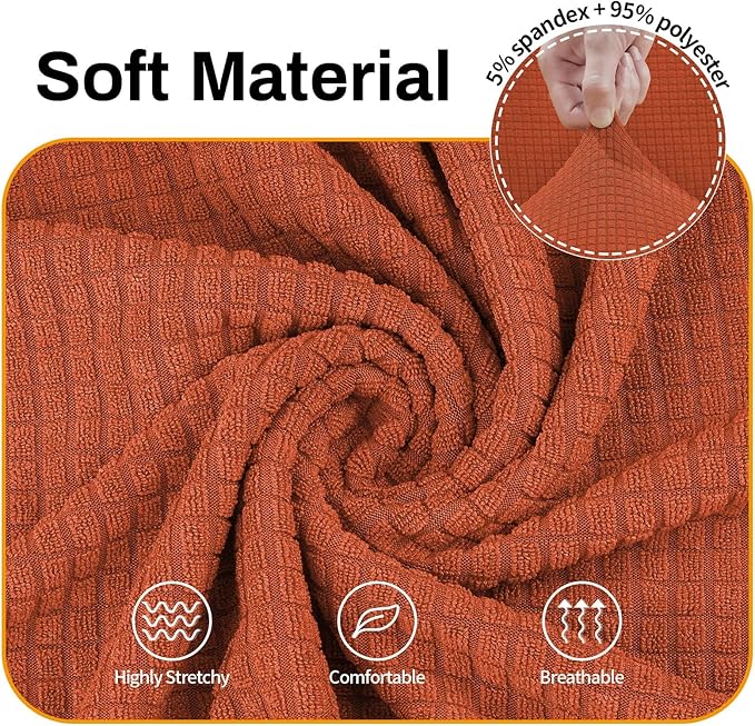 Asnomy Sofa Covers for 2 Cushion Couch Stretch Loveseat Slipcovers, Pet Protector Furniture Covers for Dogs Cats Spandex Jacquard Fabric Small Checks (Medium, Pumpkin)
