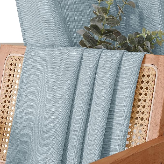 Chyhomenyc Bennet Aqua with Greenish Tone Curtains 45 Inch Length 2 Panels, Faux Linen Textured Light Filtering Soft Airy Rod Pocket Window Treatment Drapes for Living Room Bedroom, Each 30" Wx45 L