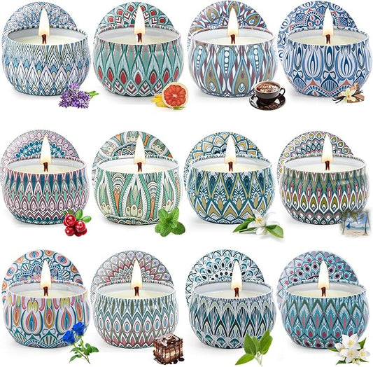 Scented Candles Gift Set, 12 Pack Aromatherapy Candles for Women, Candles for Home Scented, 300H Long Burning, Soy Wax Candle Set, Gifts for Mom Women SPA Birthday Anniversary Stocking Stuffers